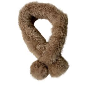Genuine Fur Pom Pom Ball Wrap Cowl Scarf Pull Thru Soft Luxurious (Rabbit/Mink?)